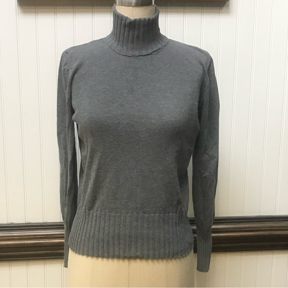 W by Worth Cotton Blend Gray Turtleneck Sweater Size S